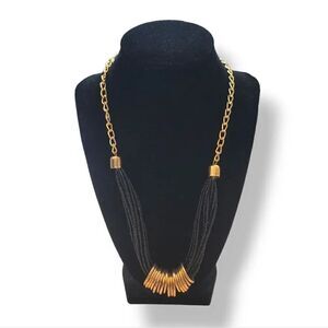 NEW Vintage MyStyle Multi Strand Black Beaded Necklace with Faux Golden Rings